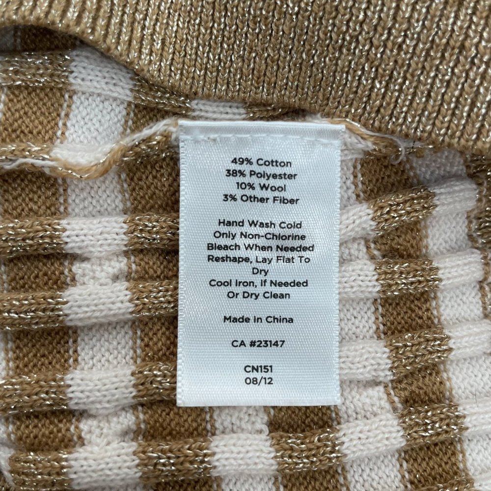 Talbots Sweater MP Medium Petite Metallic Gold Striped Crew Neck Cable Knit - Picture 13 of 13